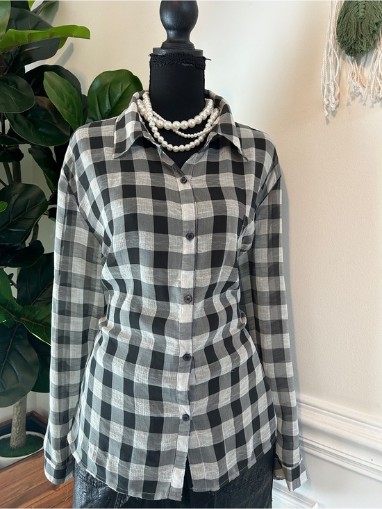 Faded Glory Tops - Faded Glory Black & White Buffalo Check Button-Front Women's Shirt